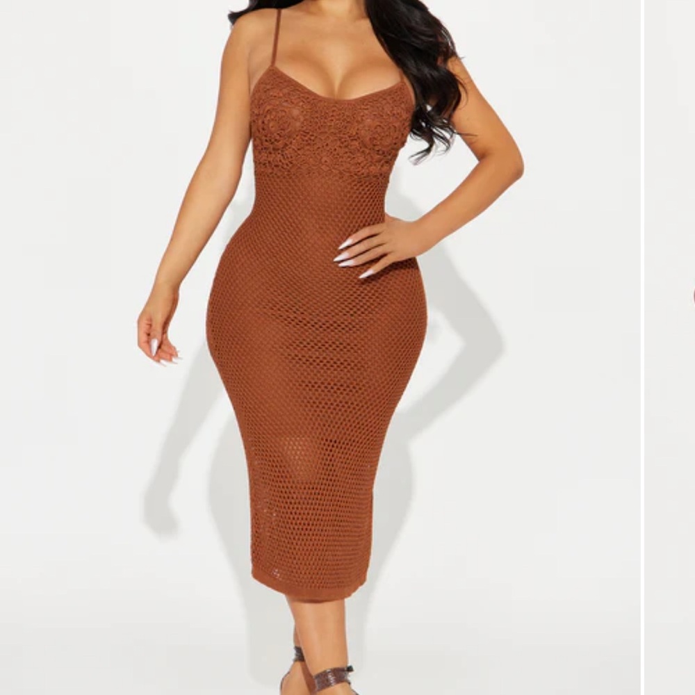 Fashion Nova Chic Brown Midi Dress